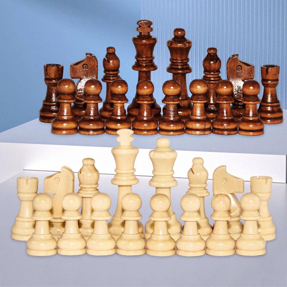 나무 체스 게임 폰, 표준 토너먼트 스타운턴, 체스 조각, 체스 보드 게임용 킹 피규어, 32 개, 2.2 인치